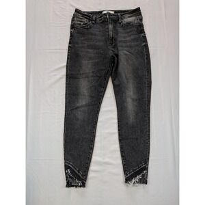 KanCan Black Acid Wash High Rise Skinny Jeans Tulip Frayed Hem 9/28